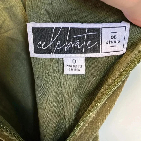 DB Studio Celebrate Green Velvet Front Slit Cowl Neck Gown Maxi  Dress - Picture 5 of 6